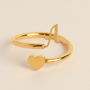 fashion new design letter heart adjustable rings 18K pvd gold plated stainless steel nickle free open ring for women men jewelry