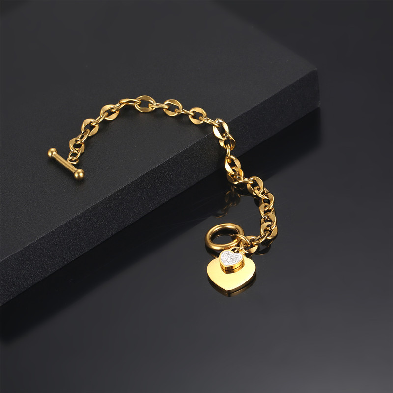 luxury rose gold stainless steel fashion jewelry bracelets bangles women heart charm OT lock boho wholesale jewelry