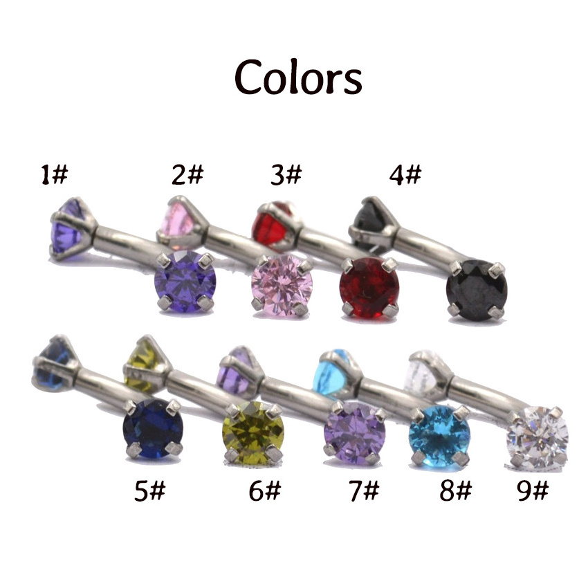 Fashion jewelry piercing jewelry 3mm double zircon eyebrow nail stainless steel belly navel body piercing ring