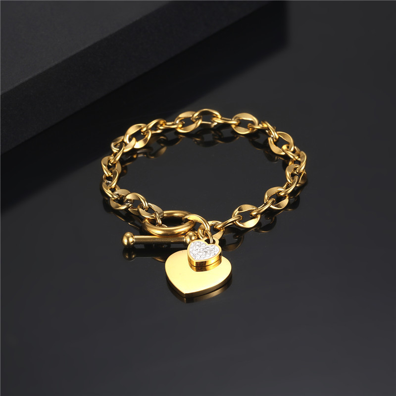 luxury rose gold stainless steel fashion jewelry bracelets bangles women heart charm OT lock boho wholesale jewelry