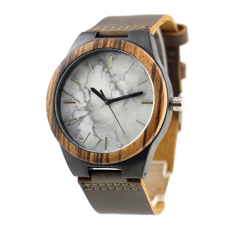 China movement brands casual marble leather luxury wood wrist watch manufacturer for mens