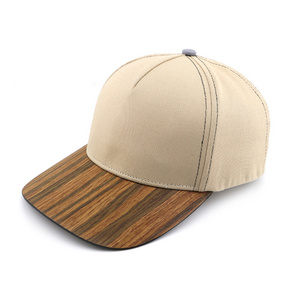 Custom logo fashion blank 5 panel flat brim baseball cap wooden brimmed hat for men