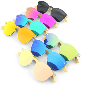 USA CE Mirror Rimless China Wood Bamboo Sunglasses Custom Logo UV400 Cat.3 shades 2021 small women frameless sunglasses