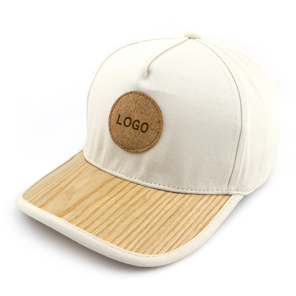 Custom logo fashion blank 5 panel flat brim baseball cap wooden brimmed hat for men