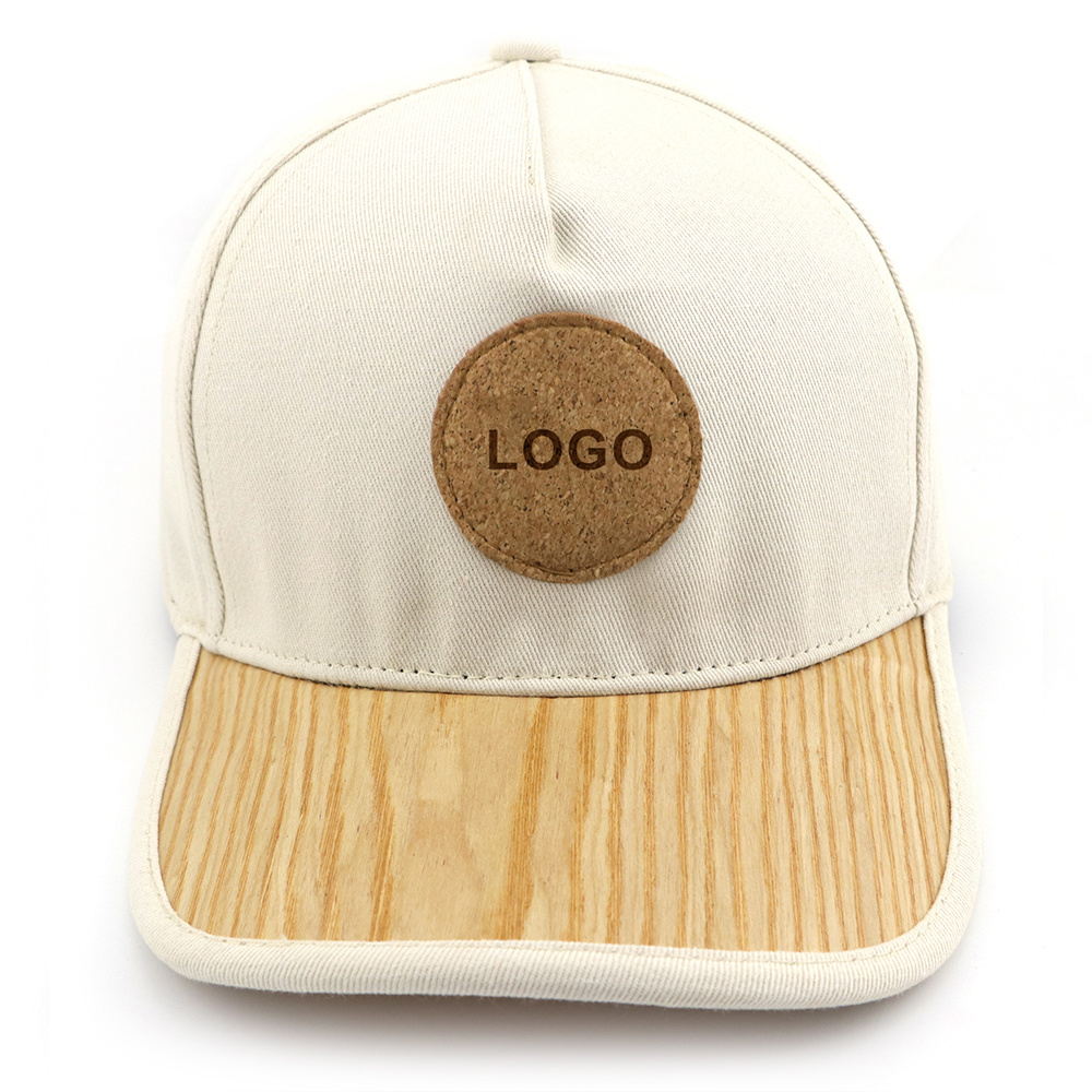 Custom logo fashion blank 5 panel flat brim baseball cap wooden brimmed hat for men