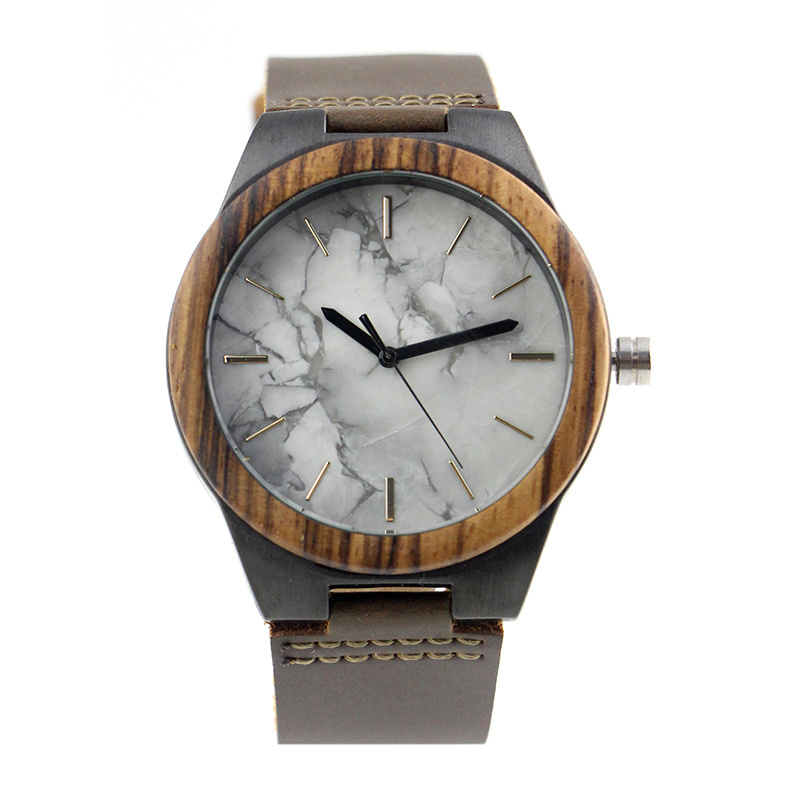 China movement brands casual marble leather luxury wood wrist watch manufacturer for mens