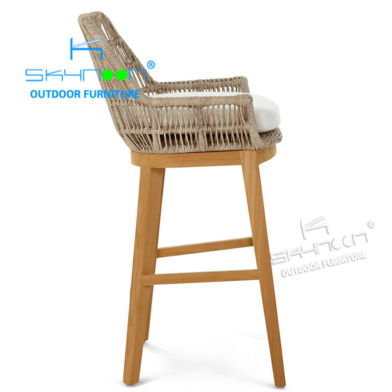 Foshan new furniture patio counter stools luxury designs outdoor bar chair customized modern outdoor woven teak bar stool(94002)