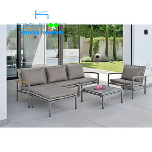 Wholesale China L shaped hotel exterior sofa set rope patio garden furniture outdoor sectional aluminium lounge set(01245)