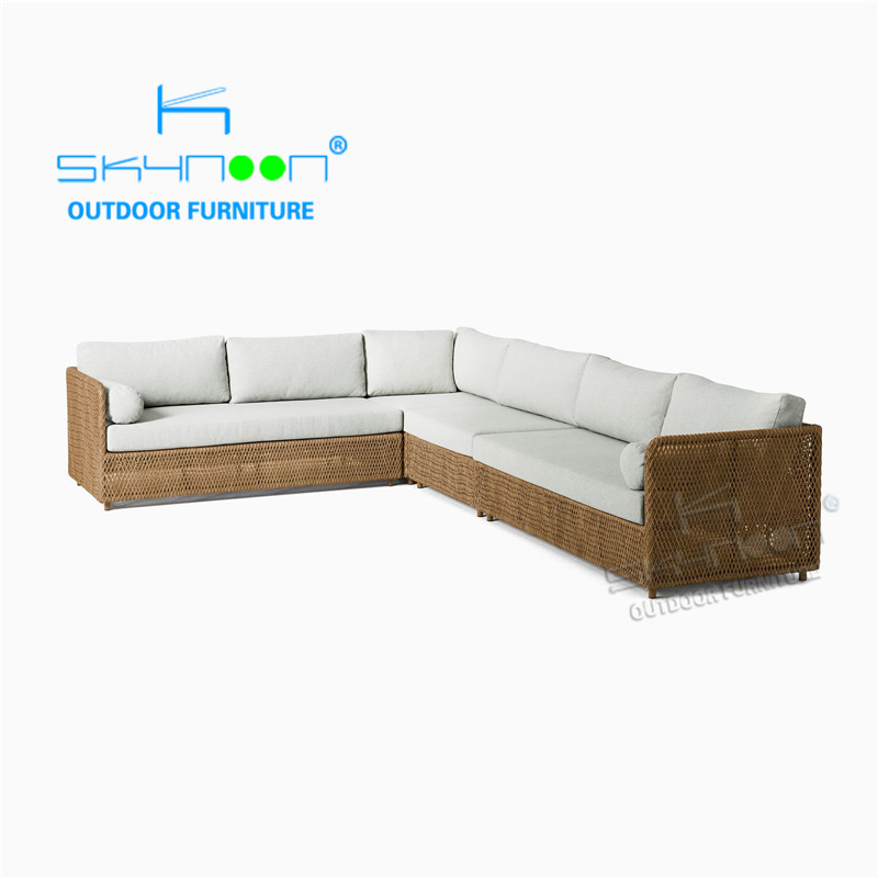 New Design garden patio sofa high end aluminum rattan sofa set garden durable L shaped wicker outdoor sectional (22129)