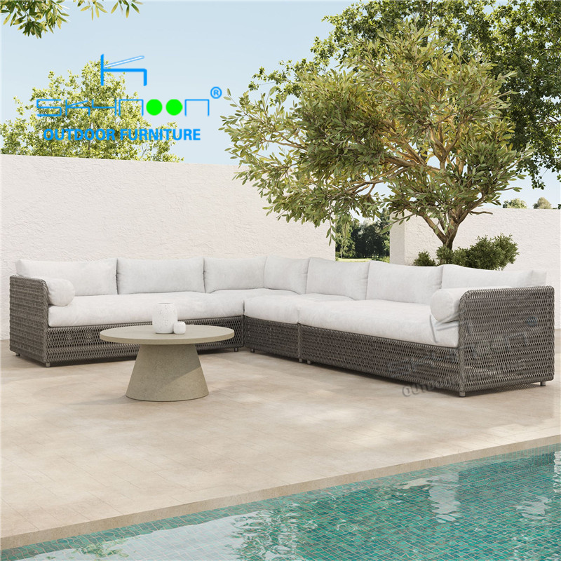 New Design garden patio sofa high end aluminum rattan sofa set garden durable L shaped wicker outdoor sectional (22129)