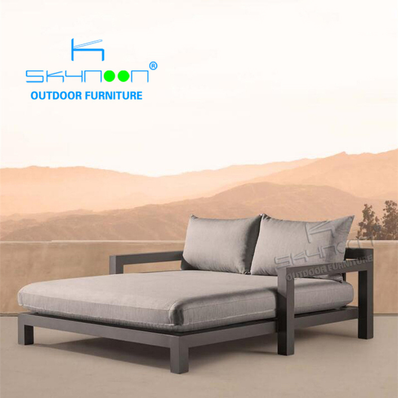 outdoor metal double lounge chair modern outside furniture pool sun lounger best luxury villa garden patio daybed(33076)