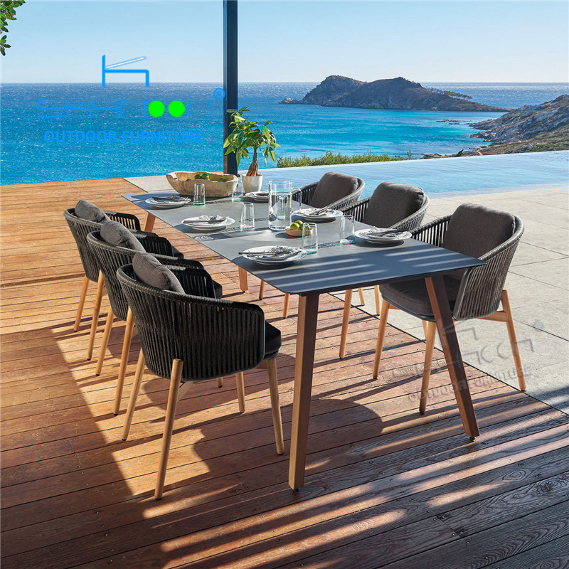 outdoor dining table set modern outdoor dining set European Style Patio Furniture Aluminum Metal rope outdoor chair(71082)