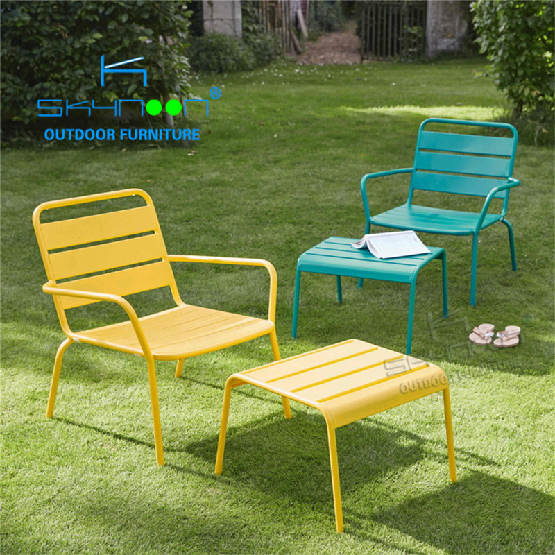 New yellow out door chair aluminum chair with footrest ottoman garden chair set(31029)