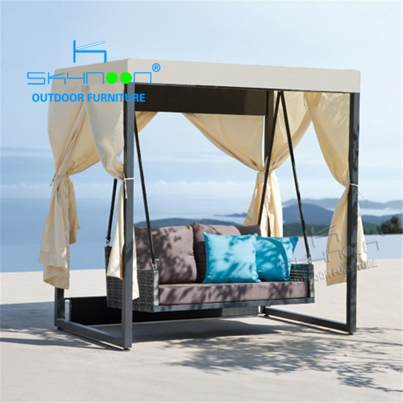 latest two seat swing with curtain garden furniture outdoor swing patio double swing chair(26004)