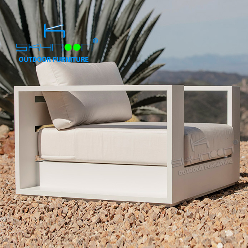 modern white single aluminum sofa lounge wholesale latest design patio metal sofa outdoor furniture luxury garden sofa(32017-1)