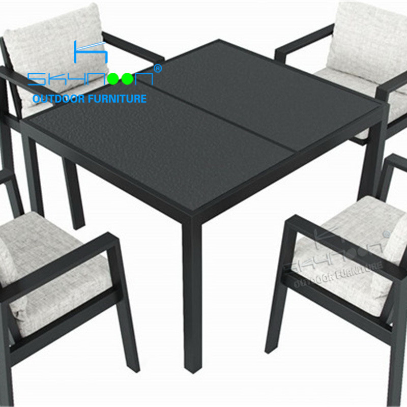 High quality new arrival European patio furniture black aluminum chair table stackable garden dining set with 8 chairs(31020)