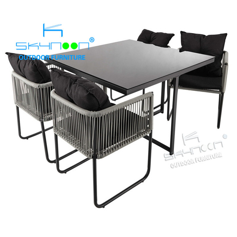 Wholesale space saving garden furniture 4 seater rattan cube set table outdoor dining set(21066)