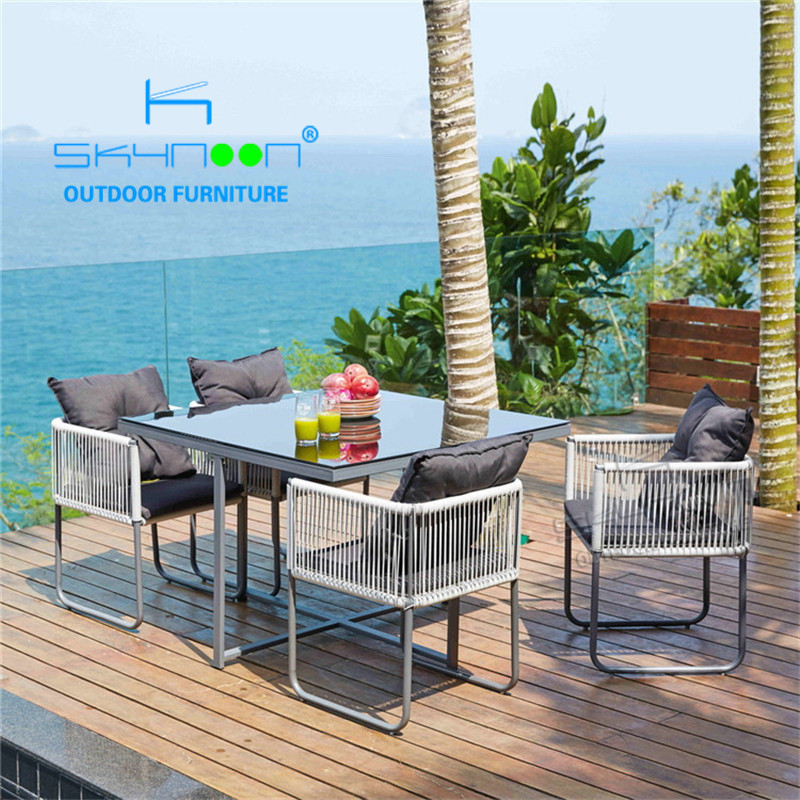 Wholesale space saving garden furniture 4 seater rattan cube set table outdoor dining set(21066)