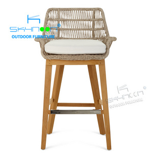 Foshan new furniture patio counter stools luxury designs outdoor bar chair customized modern outdoor woven teak bar stool(94002)