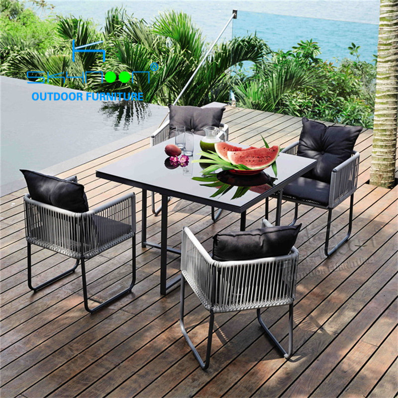 Wholesale space saving garden furniture 4 seater rattan cube set table outdoor dining set(21066)