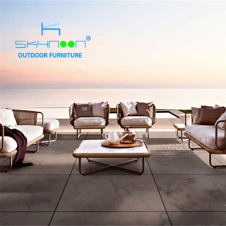 High quality comfortable luxury hotel 5pcs garden sofa set with footrest aluminum outdoor furniture(01214)