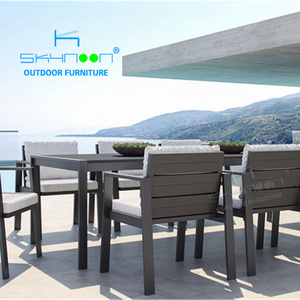 High quality new arrival European patio furniture black aluminum chair table stackable garden dining set with 8 chairs(31020)