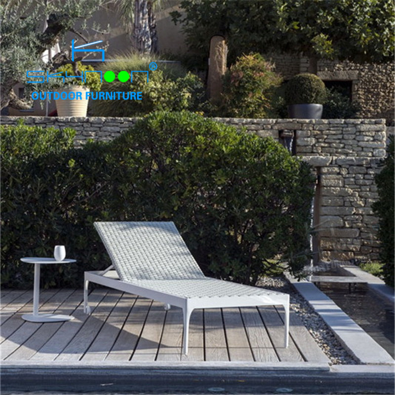 modern outdoor furniture sets balcony stackable garden rattan wicker pool sun lounger furniture beach lounger with wheels(23017)