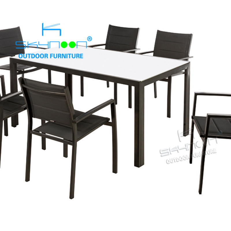 modern dining set garden furniture latest design pvc mesh chair aluminum hotsale outdoor dining tables and chairs set(51137)