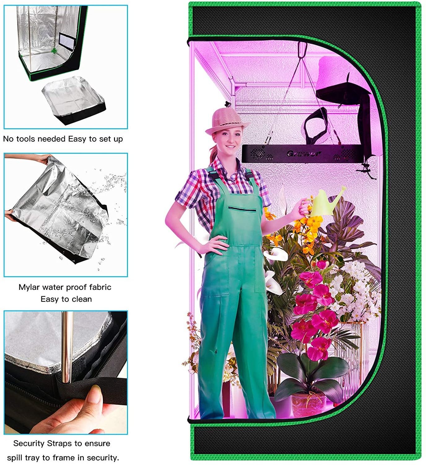 Hydroponic Grow Tent Heavy Duty Dark Room Grow Tent Reflective Mylar Grow Tent with Window & Floor Tray for Indoor Plant Growing