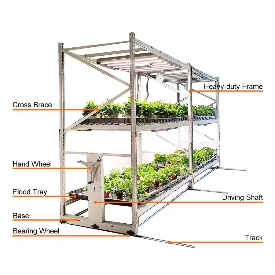 Moving Shelves Grow Rack Large Rolling Bench ABS Tray with Light Hydroponics Microgreen Multi Layer Aluminum Mushroom Nft Indoor