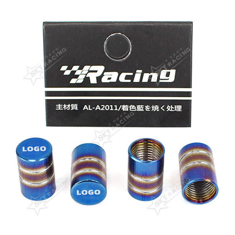 4PCS Car Bicycle Motorcycle Wheel Tyre Tire Air Aluminum Alloy Car Tire Valve Stem Cap Burnt Blue Wheel Ventil Valve Caps