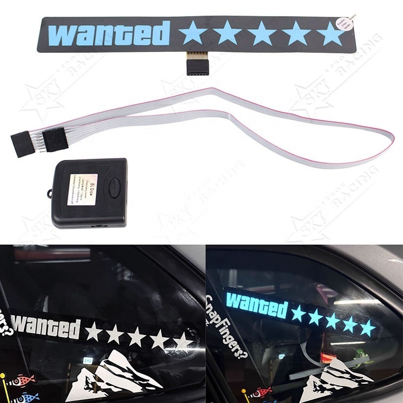 JDM Wanted 5 Star Custom EL Light Up Electroluminescent Car Door Window LED Light Windshield Glow Panel Stickers for Decoration