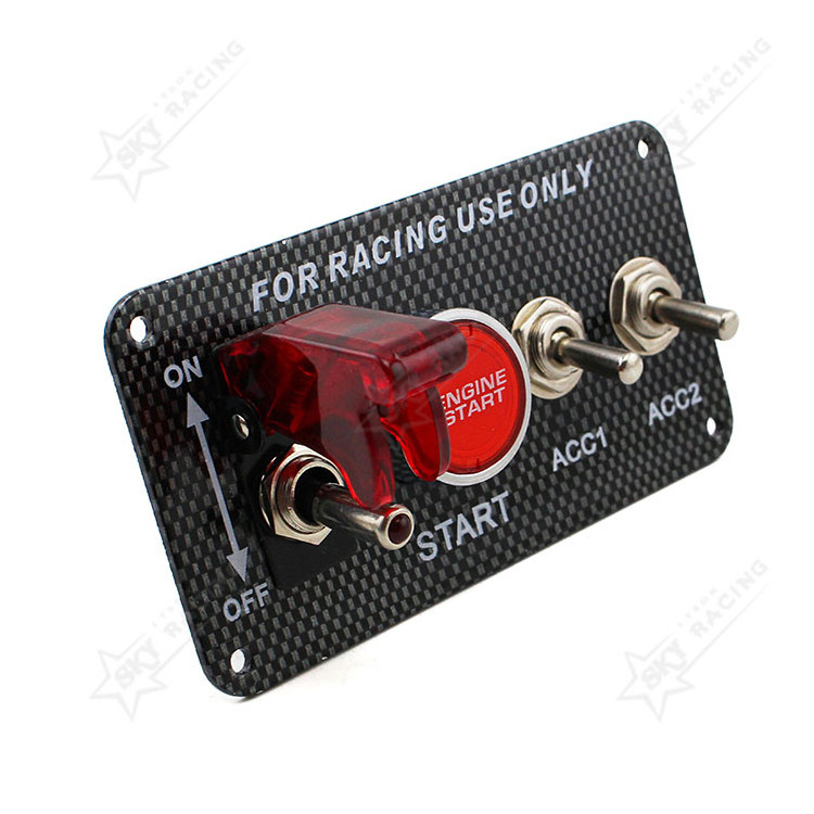 Carbon Fiber Car 12V Red LED Panel Toggle Switch Ignition Engine Start Push Button 2 Toggle Switch Panel