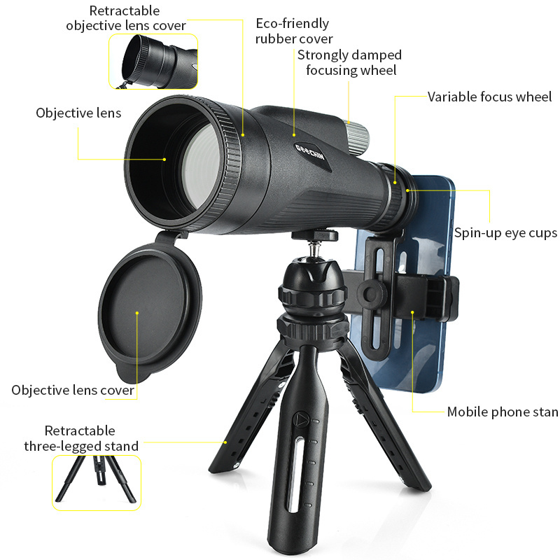 GOOCHIN Long Range Zoom Monocular Telescope Large Optical Lens 10-30x60 Monocular with Tripod & Phone Adapter