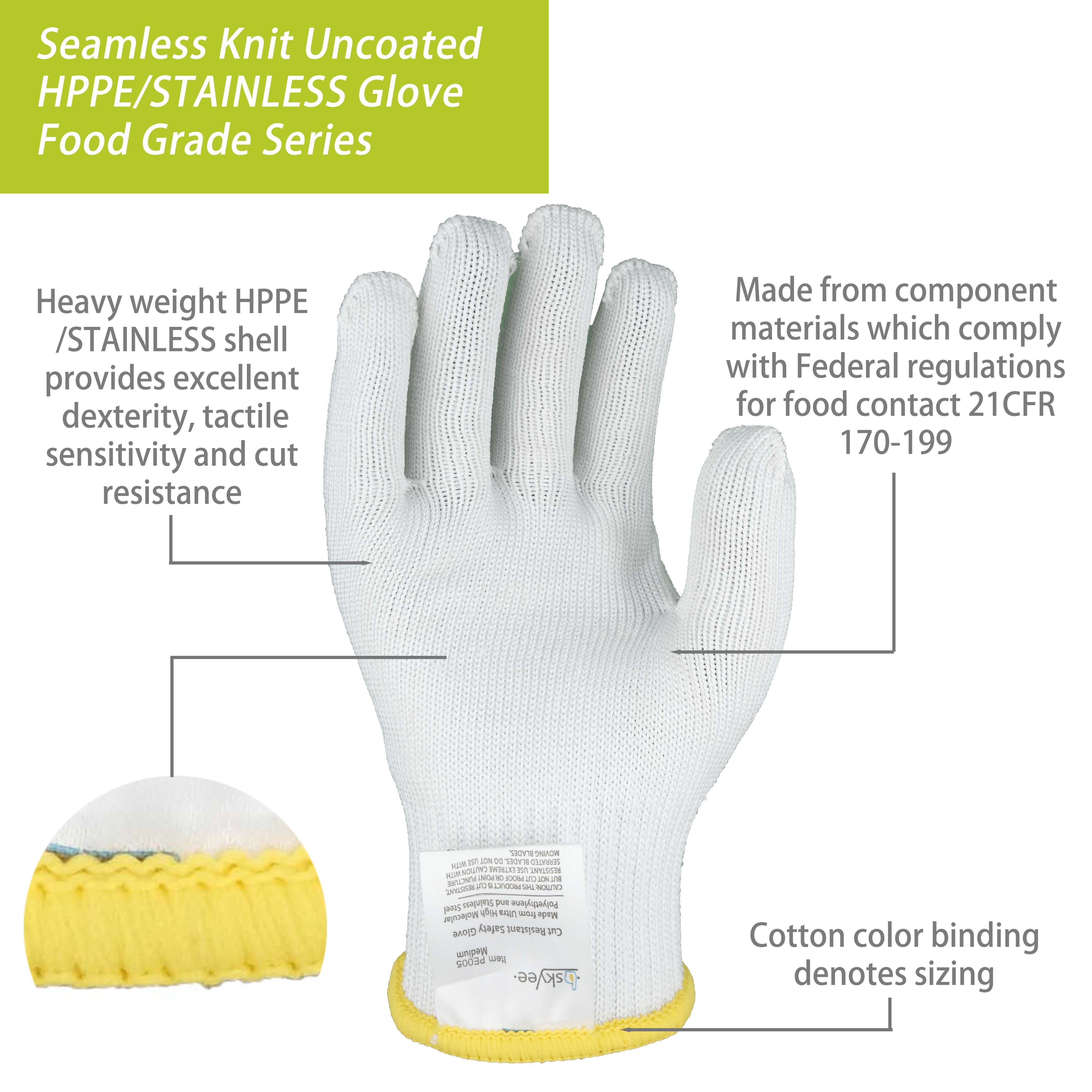 SKYEE custom white hppe stainless steel mesh level 5 food grade	cut resistant anti slip garden work gloves for equipment