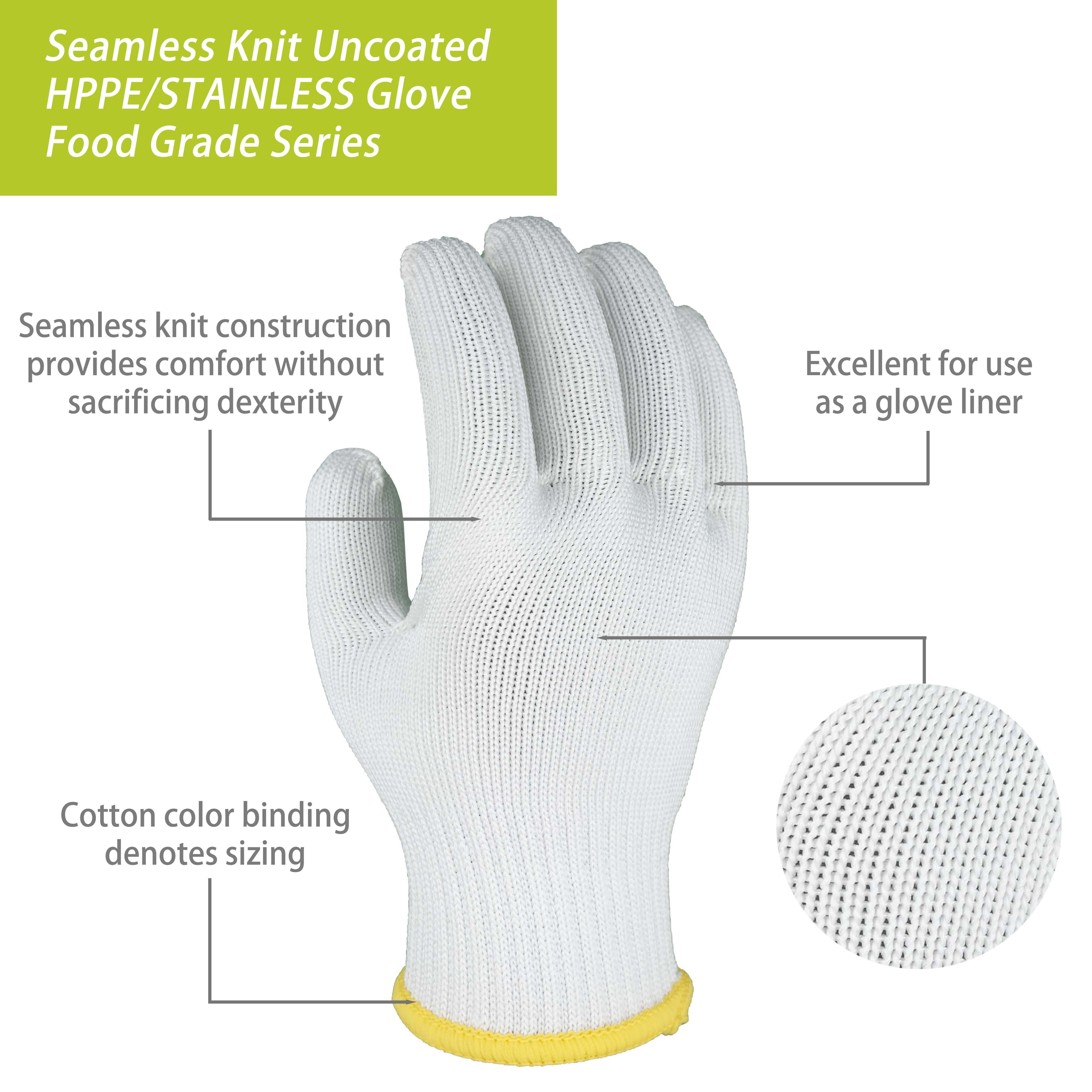 SKYEE custom white hppe stainless steel mesh level 5 food grade	cut resistant anti slip garden work gloves for equipment