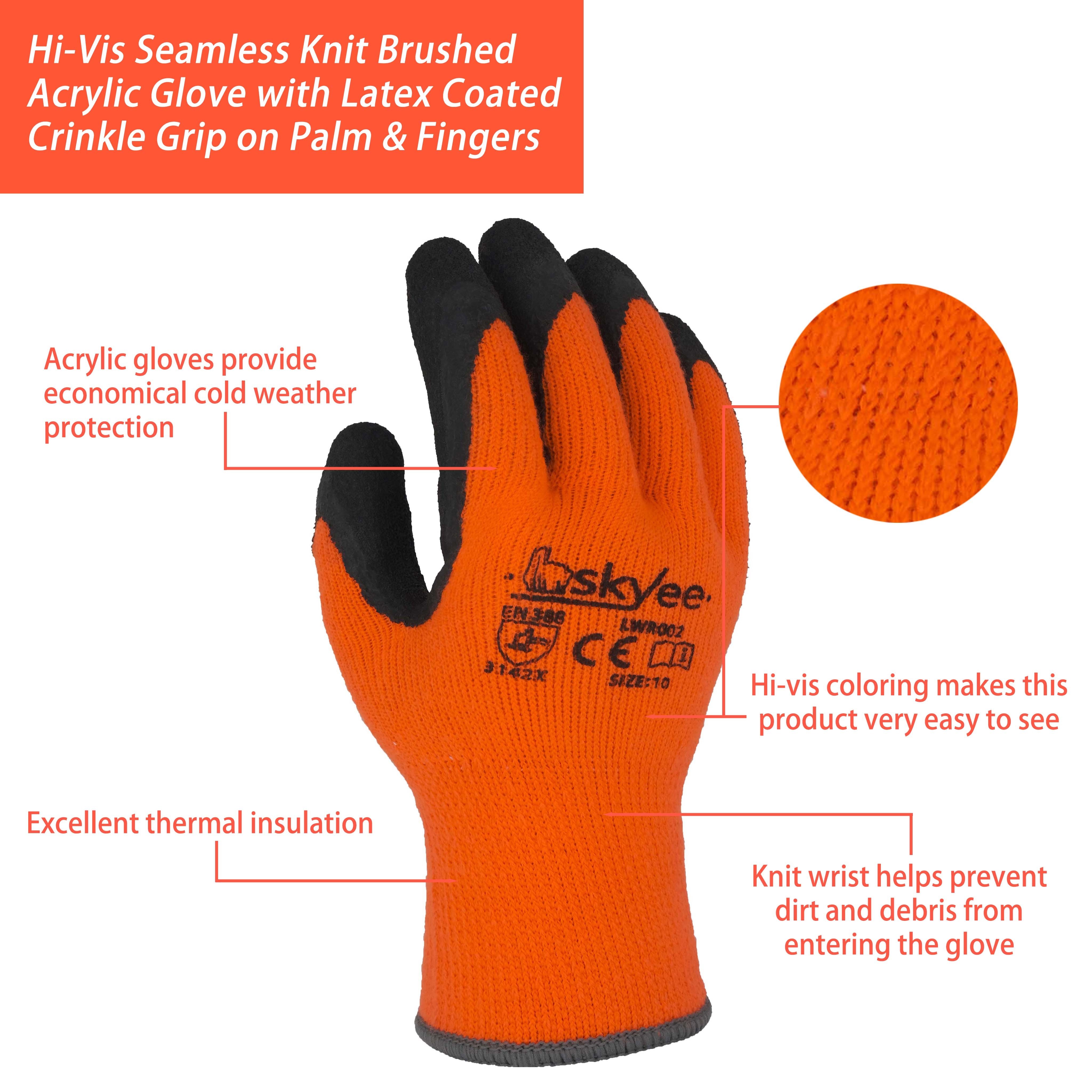 SKYEE new design crinkle latex palm coated 10 gauge polyester cotton anti cold winter construction gloves for riggers