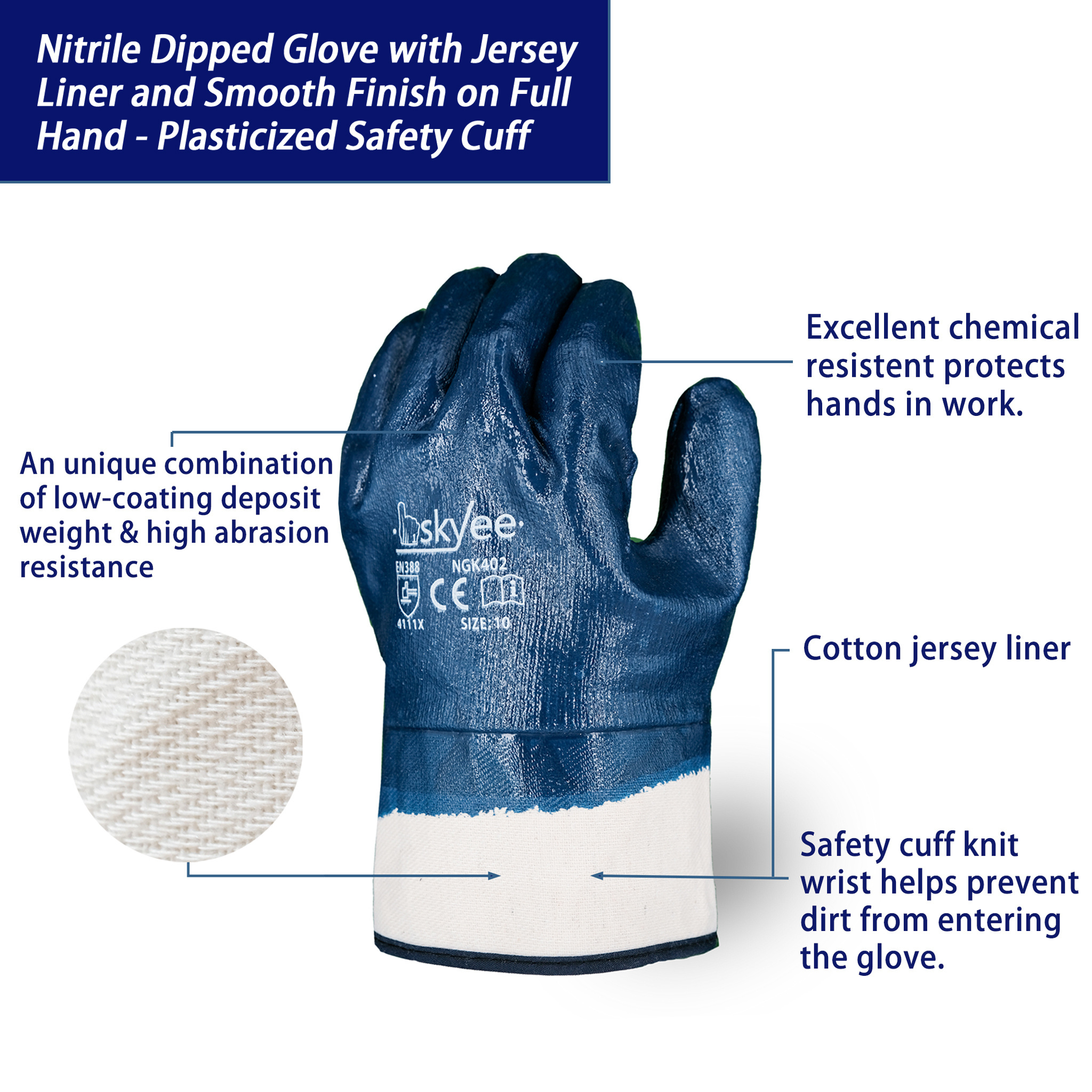 SKYEE nitrile cotton knitted abrasion resistance oil resistance gloves