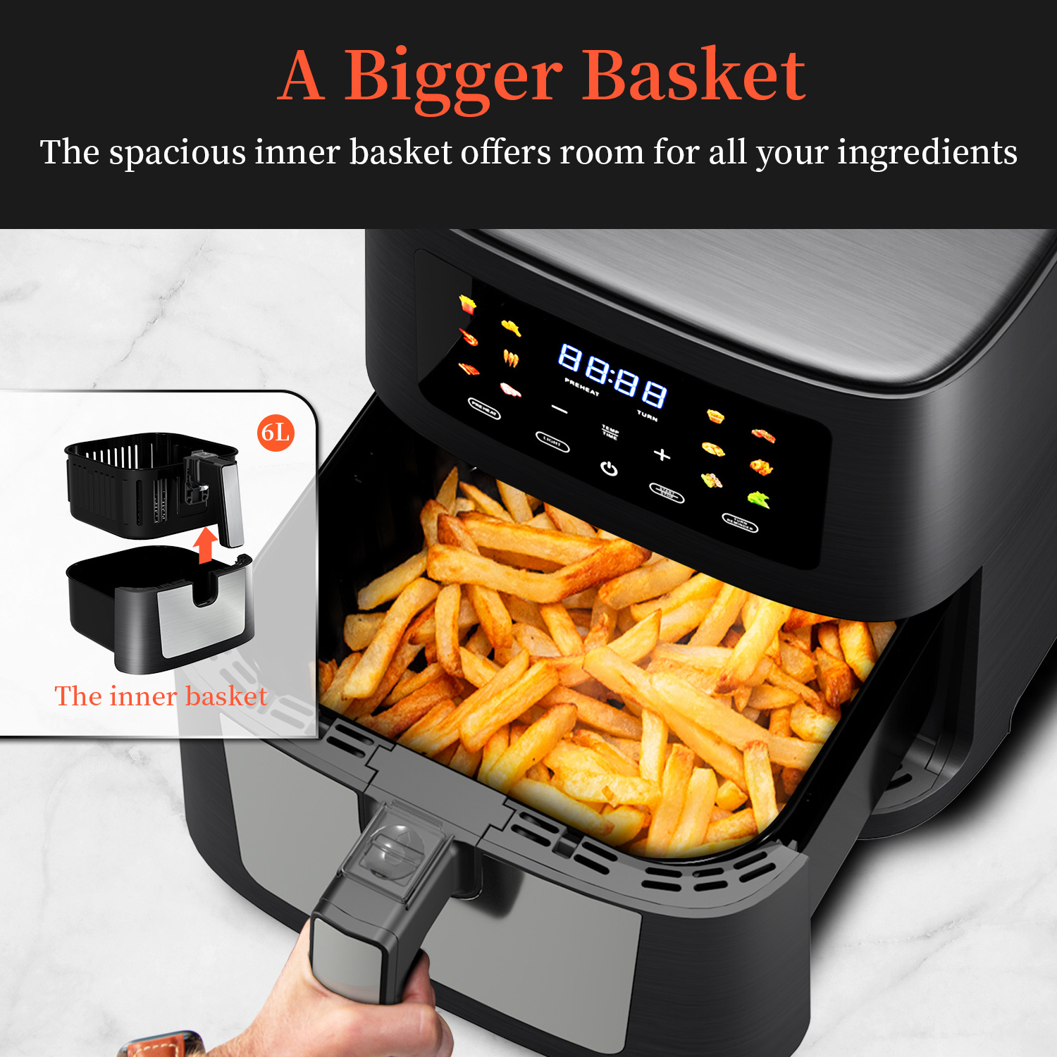 OEM customize hot best selling steam smart Digital Air Fryer Large capacity touch screen 6L 8L 10L air fryer