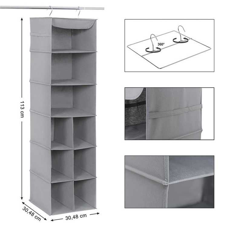 Multipurpose 6-Shelf Linen Closet Hanging Storage Organizer Collapsible Wardrobe Hanging Organizer