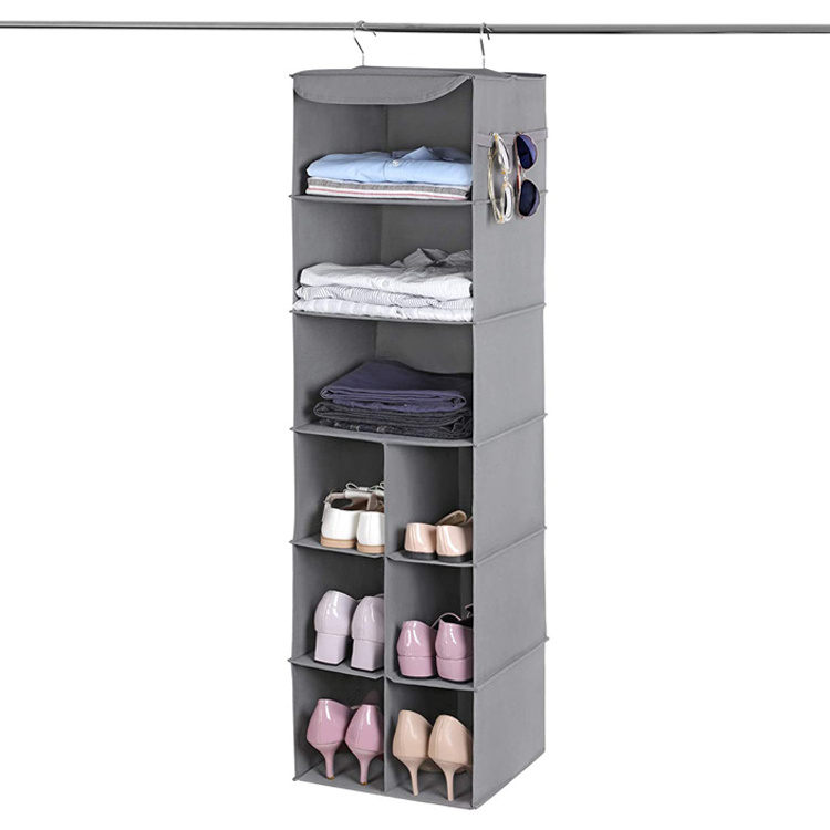 Multipurpose 6-Shelf Linen Closet Hanging Storage Organizer Collapsible Wardrobe Hanging Organizer