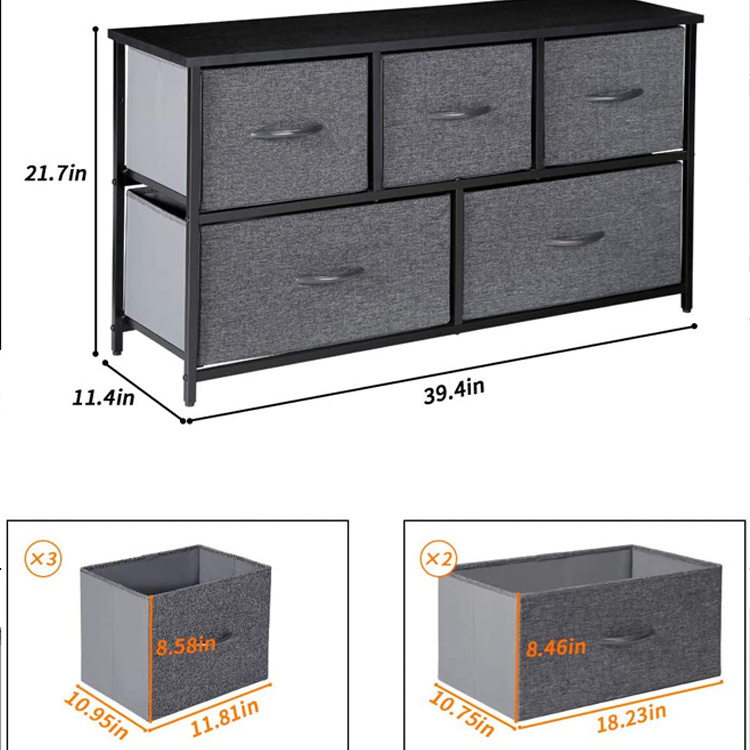 Sturdy Steel Frame E1 MDF Board 5 Drawers Cabinet Vertical Dresser Storage Tower