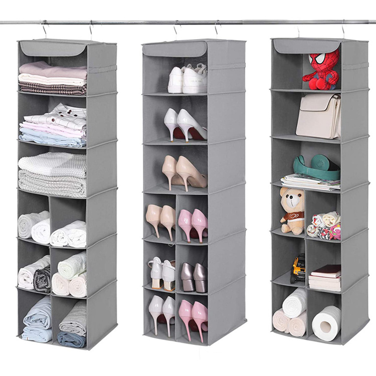 Multipurpose 6-Shelf Linen Closet Hanging Storage Organizer Collapsible Wardrobe Hanging Organizer