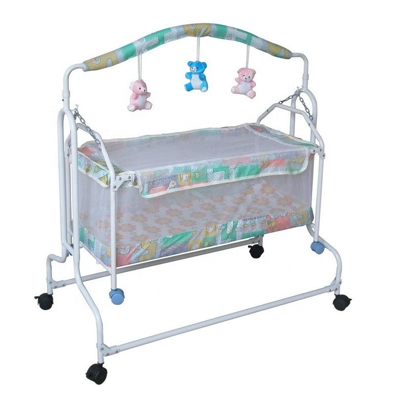 Metal Baby Swing Bed Baby Cradle Stable Iron Frame Swing 4 Wheels Modern Auto Baby Swing Electric Crib Cradle Infant Kids' Cribs