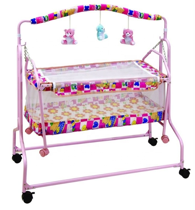 Metal Baby Swing Bed Baby Cradle Stable Iron Frame Swing 4 Wheels Modern Auto Baby Swing Electric Crib Cradle Infant Kids' Cribs