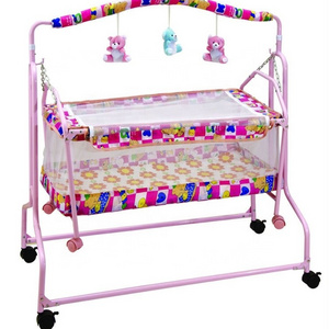 Metal Baby Swing Bed Baby Cradle Stable Iron Frame Swing 4 Wheels Modern Auto Baby Swing Electric Crib Cradle Infant Kids' Cribs