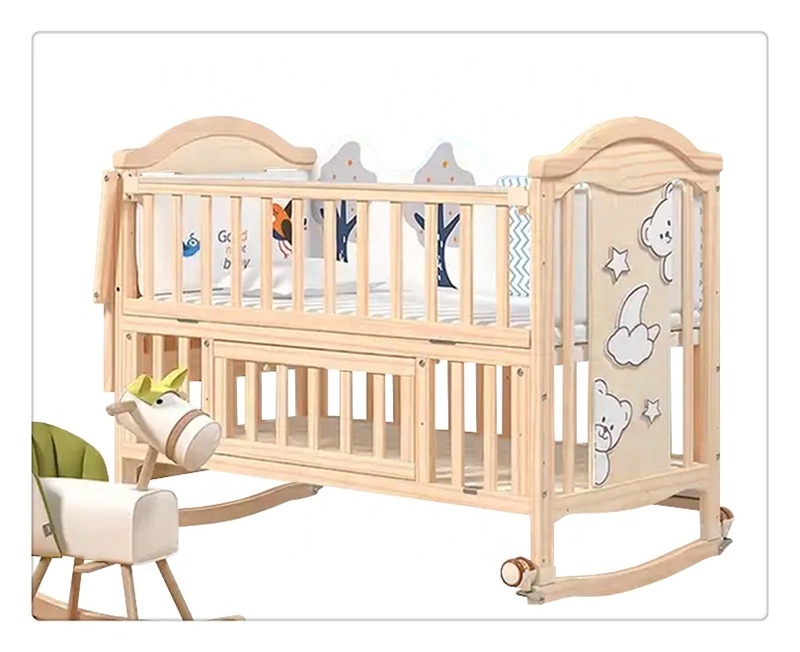 Wholesales Bedside Swing Wooden Baby Twins Bed Crib Babies Sleeping Furniture Cot Set Cradle Bedding Set New Born baby bedside