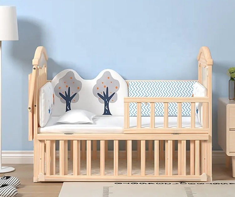 Wholesales Bedside Swing Wooden Baby Twins Bed Crib Babies Sleeping Furniture Cot Set Cradle Bedding Set New Born baby bedside