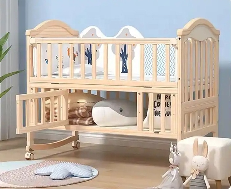 Wholesales Bedside Swing Wooden Baby Twins Bed Crib Babies Sleeping Furniture Cot Set Cradle Bedding Set New Born baby bedside