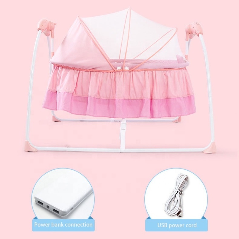 Adjustable Baby Bouncer Rocking Swing Bed Crib Bed Automatic Cradle Swing With Hanging Toys And Mosquito Net